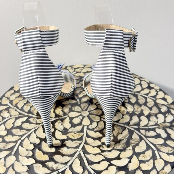 Mix No. 6 Lole Black Blue and White Stripe Heels w Flower Rhinestone Sandals 8.5 - Picture 6 of 10
